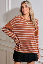 Load image into Gallery viewer, Casual Stripe Round Neck Drop Shoulder Sweater