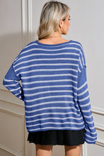 Load image into Gallery viewer, Casual Stripe Round Neck Drop Shoulder Sweater