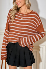 Load image into Gallery viewer, Casual Stripe Round Neck Drop Shoulder Sweater