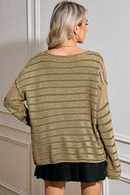 Load image into Gallery viewer, Casual Stripe Round Neck Drop Shoulder Sweater