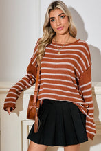 Load image into Gallery viewer, Casual Stripe Round Neck Drop Shoulder Sweater