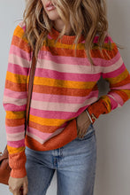 Load image into Gallery viewer, Women Color Block Ribbed Edge Round Neck Sweater