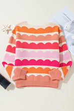 Load image into Gallery viewer, Rose Red Wave Striped Balloon Sleeve Drop Sweater
