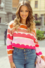 Load image into Gallery viewer, Rose Red Wave Striped Balloon Sleeve Drop Sweater
