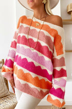 Load image into Gallery viewer, Rose Red Wave Striped Balloon Sleeve Drop Sweater
