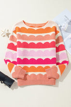 Load image into Gallery viewer, Rose Red Wave Striped Balloon Sleeve Drop Sweater