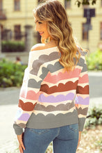 Load image into Gallery viewer, Rose Red Wave Striped Balloon Sleeve Drop Sweater
