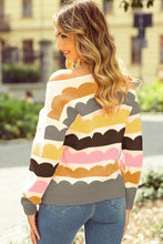 Load image into Gallery viewer, Rose Red Wave Striped Balloon Sleeve Drop Sweater