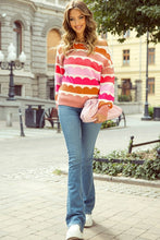 Load image into Gallery viewer, Rose Red Wave Striped Balloon Sleeve Drop Sweater