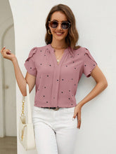 Load image into Gallery viewer, Heart Print Notched Petal Sleeve Blouse