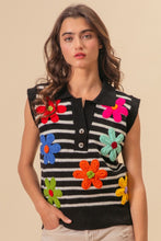Load image into Gallery viewer, Flower Patch Striped Half Button Sweater Vest