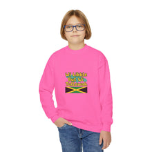 Load image into Gallery viewer, Youth Crewneck Sweatshirt - "Wi Likkle But Wi Tallawah" Jamaican Flag Kids Sweatshirt