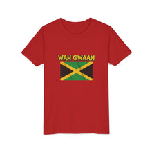 Load image into Gallery viewer, Youth Tee - "Wah Gwaan" Jamaican Flag Kids Shirt