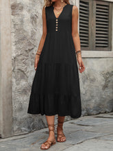 Load image into Gallery viewer, Ivy Lane Decorative Button Notched Sleeveless Dress