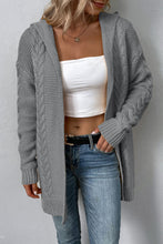 Load image into Gallery viewer, Cable-Knit Dropped Shoulder Hooded Cardigan