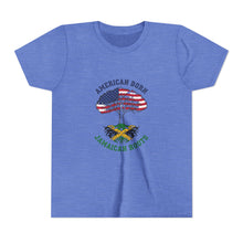 Load image into Gallery viewer, Youth Tee - "American Born Jamaican Roots" Patriotic USA/Jamaica Tree Graphic