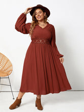 Load image into Gallery viewer, Lace Detail V-Neck Balloon Sleeve Dress