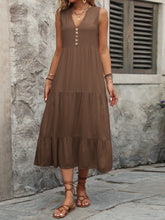Load image into Gallery viewer, Ivy Lane Decorative Button Notched Sleeveless Dress