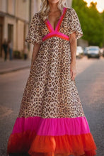 Load image into Gallery viewer, Leopard V-Neck Half Sleeve Maxi Dress