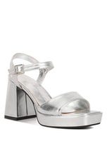 Load image into Gallery viewer, Lofty Metallic Faux Leather Block Heel Sandals