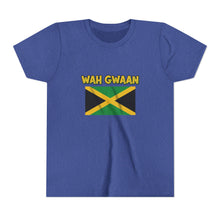 Load image into Gallery viewer, Youth Tee - "Wah Gwaan" Jamaican Flag Kids Shirt