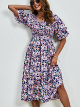 Load image into Gallery viewer, Smocked Floral Square Neck Short Sleeve Dress
