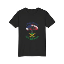 Load image into Gallery viewer, Youth Tee - "American Born Jamaican Roots" Patriotic USA/Jamaica Tree Graphic