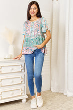 Load image into Gallery viewer, Floral Tie Neck Short Sleeve Blouse