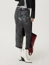 Load image into Gallery viewer, Slit Midi Denim Skirt with Pockets
