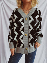 Load image into Gallery viewer, Contrast Trim Geometric V-Neck Long Sleeve Cardigan