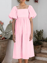 Load image into Gallery viewer, Plaid Square Neck Short Sleeve Dress