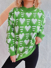 Load image into Gallery viewer, Heart Contrast Long Sleeve Dropped Shoulder Sweater