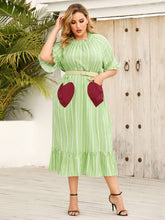 Load image into Gallery viewer, Frill Heart Striped Half Sleeve Dress
