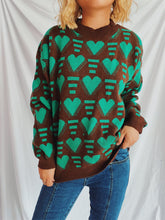 Load image into Gallery viewer, Heart Contrast Long Sleeve Dropped Shoulder Sweater