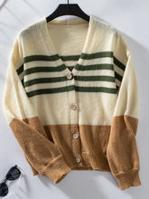 Load image into Gallery viewer, Color Block V-Neck Button Down Long Sleeve Cardigan