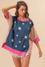 Load image into Gallery viewer, US Flag Theme Color Block Star Patch T-Shirt