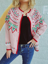 Load image into Gallery viewer, Contrast Geometric Round Neck Long Sleeve Cardigan