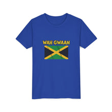 Load image into Gallery viewer, Youth Tee - "Wah Gwaan" Jamaican Flag Kids Shirt