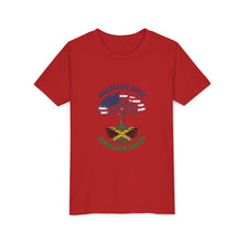 Load image into Gallery viewer, Youth Tee - "American Born Jamaican Roots" Patriotic USA/Jamaica Tree Graphic