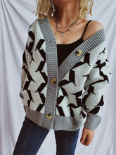 Load image into Gallery viewer, Contrast Trim Geometric V-Neck Long Sleeve Cardigan