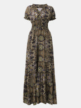 Load image into Gallery viewer, Full Size Smocked Printed V-Neck Short Sleeve Dress