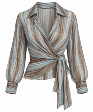Load image into Gallery viewer, Celine Striped Wrap Shirt with Tie-Front Detail