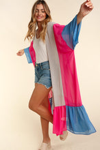 Load image into Gallery viewer, COLOR BLOCK KIMONO MAXI OPEN CARDIGAN
