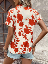 Load image into Gallery viewer, Flower Notched Short Sleeve Blouse