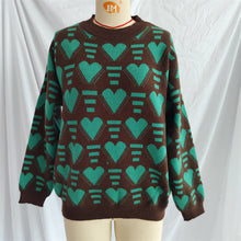 Load image into Gallery viewer, Heart Contrast Long Sleeve Dropped Shoulder Sweater