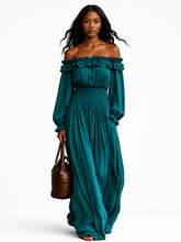 Load image into Gallery viewer, Whitley Off-Shoulder Ruffled Maxi Dress with Smocked Waist