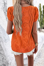 Load image into Gallery viewer, Eyelet Round Neck Petal Sleeve Blouse