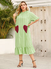 Load image into Gallery viewer, Frill Heart Striped Half Sleeve Dress