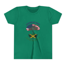 Load image into Gallery viewer, Youth Tee - "American Born Jamaican Roots" Patriotic USA/Jamaica Tree Graphic