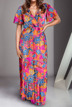 Load image into Gallery viewer, Floral Surplice Short Sleeve Maxi Dress